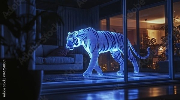 Fototapeta Nighttime interior view of a glowing tiger.