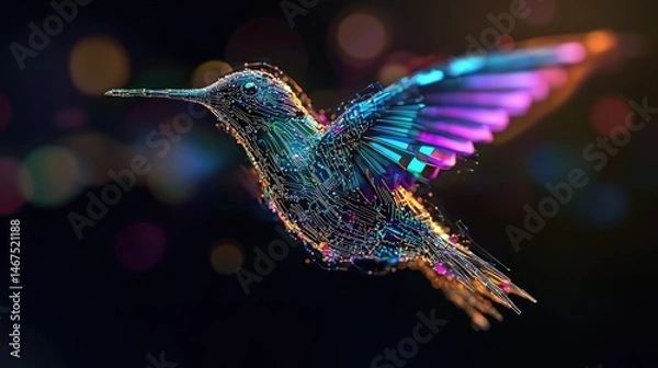 Fototapeta Abstract digital illustration of a hummingbird in flight.