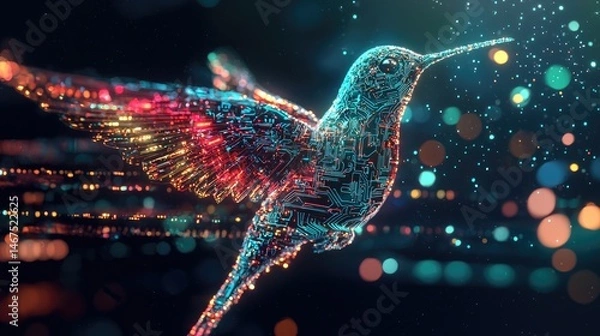 Fototapeta Digital hummingbird design with vibrant hues and intricate details.