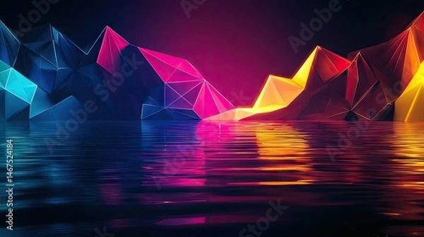 Fototapeta Colorful digital landscape reflecting in still water.