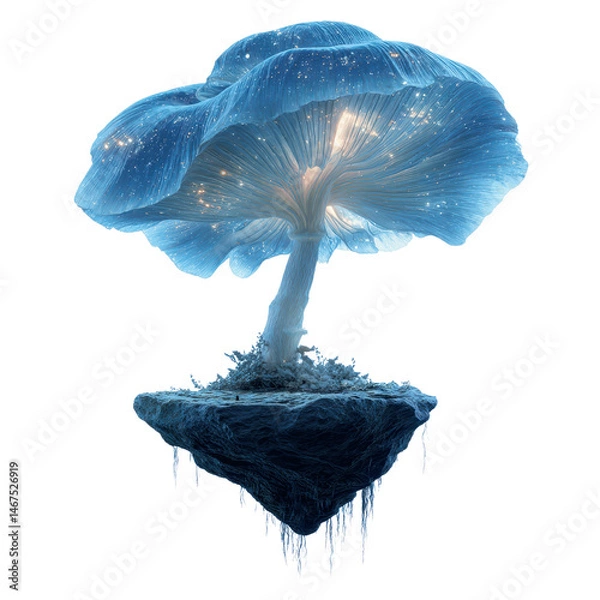 Fototapeta Enchanting Luminescent Mushroom on a Floating Island