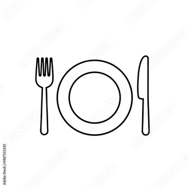 Fototapeta Simple linear icon of plate and cutlery, fork and knife