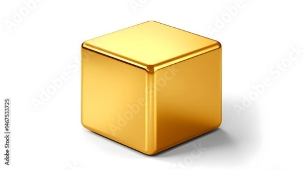 Obraz Realistic Golden Metallic Cube - Square Geometric Shape Stock Photo