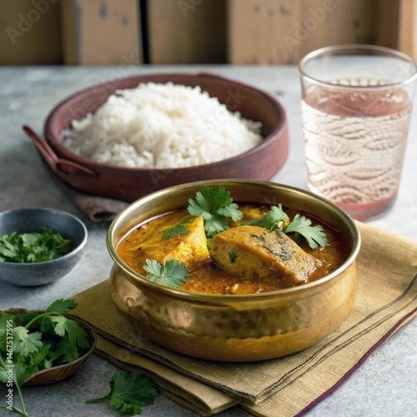 Obraz Delicious Indian Fish Curry with Aromatic Rice