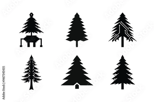 Obraz Pine Tree Silhouette Vector Illustrations Set-4