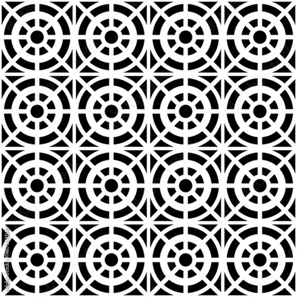 Obraz Seamless Geometric Vector Pattern with Concentric Circles and Grid Lines