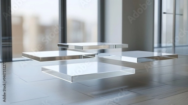 Fototapeta Floating Shelves in Modern Interior Design with Minimalist Aesthetic and Natural Light