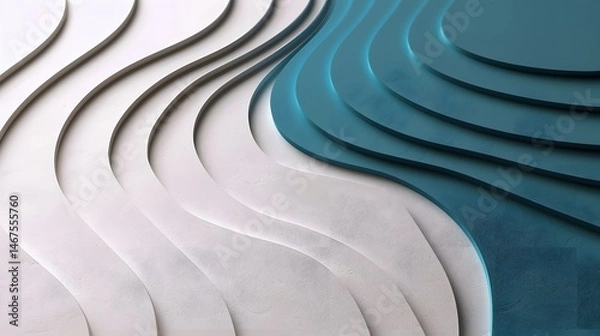 Fototapeta Abstract Curved Waves in Soft Neutral and Blue Tones for Modern Design Inspiration