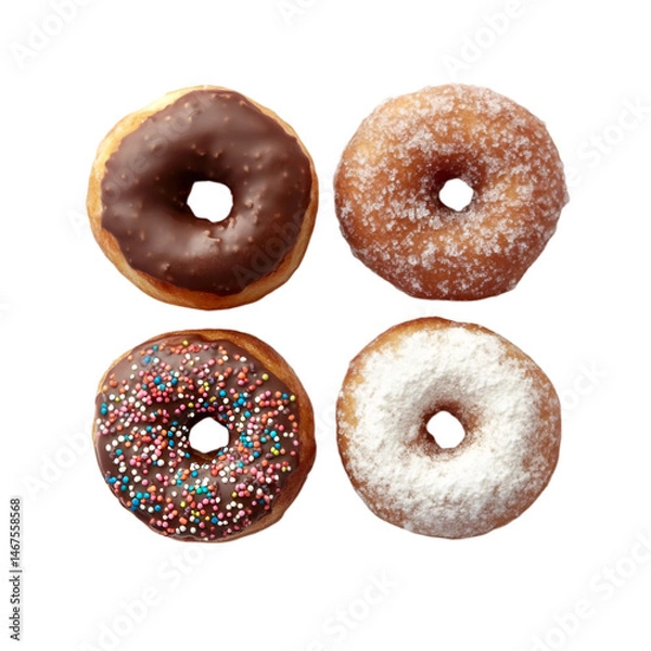 Fototapeta "Chocolate Donut with Colorful Sprinkles – Sweet Bakery Treat Isolated on White | Premium AI-Generated PSD. 

 dessert with sprinkles, donut food art, chocolate pastry, sweet bakery snack, icing donut