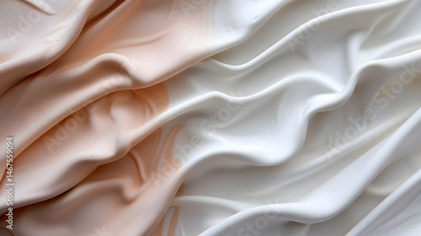 Fototapeta Soft Draped Fabric in Beige and White Creases and Waves for Elegant Textile Background