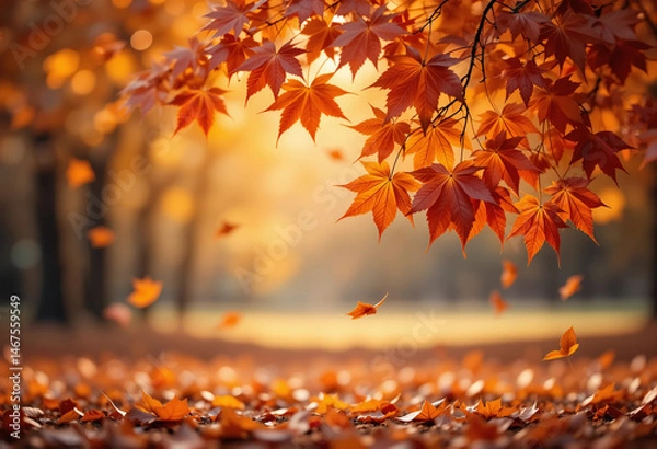 Fototapeta Falling Autumn Foliage: A Perfect Fall Bokeh Moment