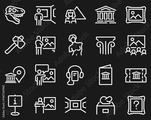 Fototapeta Simple Set of Museum Related Vector Line Icons. Contains such Icons as Tourist Group, Sculpture, Art Gallery and more white