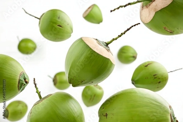 Fototapeta Juicy green coconuts falling.  Perfect for summer themes.