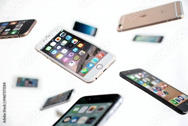 Fototapeta Mobile phone technology apps screen display devices floating smartphone