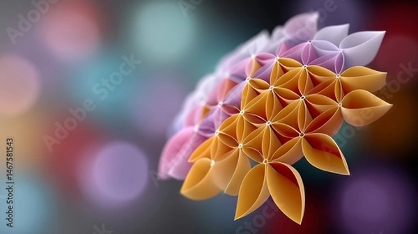Fototapeta Colorful flower with a purple background. The flower is made of paper and has a unique design