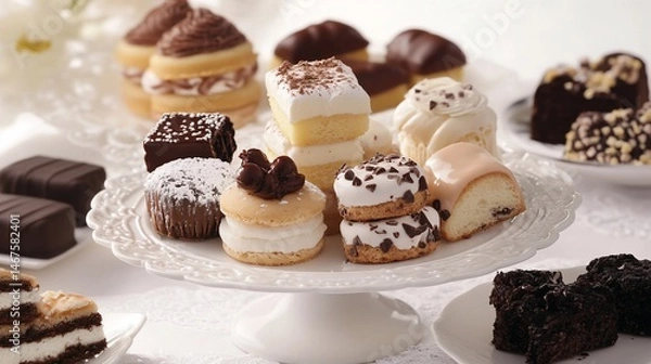 Obraz Elegant Display of Gourmet Miniature Cakes and Pastries for Special Occasions