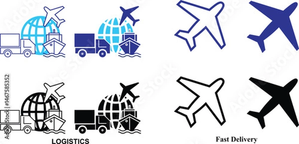 Fototapeta Logistics and Delivery Colorful icon set. Editable Set of Delivery and Logistics web icons in line & fill style. High quality business icon set of Logistics