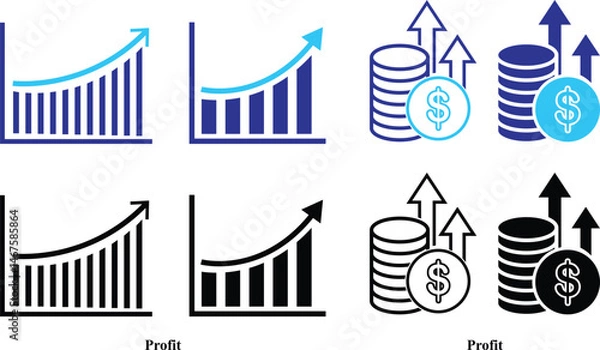 Obraz Growth and Profit icon set. The set includes a Personal Growth, Revenue Growth, Percentage Growth, Presentation, Investment, Positive Emotion, Moving Up. Business icons set
