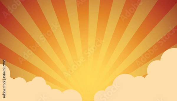 Fototapeta Orange sun light with clouds retro comic background 