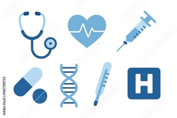 Obraz Healthcare icons: A collection of modern healthcare icons representing various medical tools, providing a visually appealing and informative insight into the world of healthcare and medical treatment.