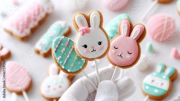 Fototapeta Gingerbread cookies with icing for Easter