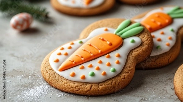 Fototapeta Gingerbread cookies with icing for Easter