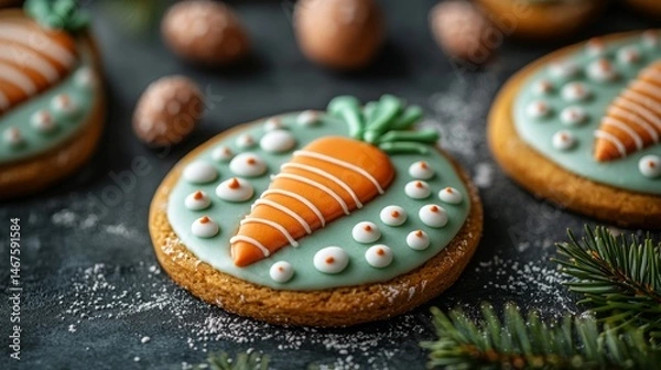 Fototapeta Gingerbread cookies with icing for Easter