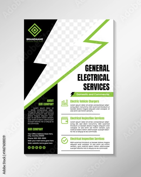 Obraz general electrical services flyer template. editable poster design. customizable banners and posters. Utilize the finest editable templates for electrician installers and technicians.