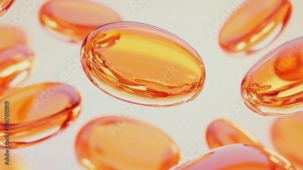 Fototapeta Transparent gel capsules floating, representing vitamins and supplements
