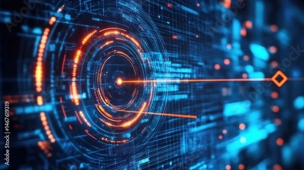 Fototapeta Digital interface with glowing data streams