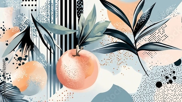 Obraz Elegant botanical composition with fruit and geometric patterns background