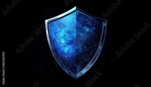 Obraz  Shield-shaped emblem with cosmic galaxy pattern on black.