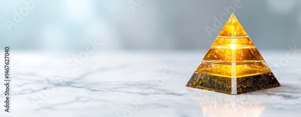 Fototapeta Brand value reputation concept. Glowing Pyramid Structure with Radiant Core Representing Strength and Stability in a Modern Environment