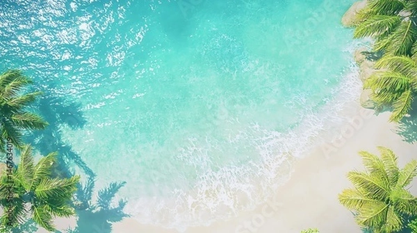 Obraz Aerial View of Tropical Beach Turquoise Water Palm Trees Summer Vacation Paradise
