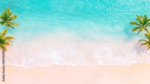 Obraz Stunning Aerial View of Tropical Beach Turquoise Water Palm Trees White Sand