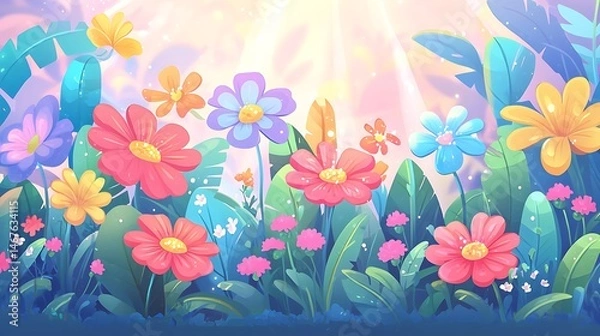 Obraz Vibrant Spring Flowers Garden Illustration Colorful Floral Background Design
