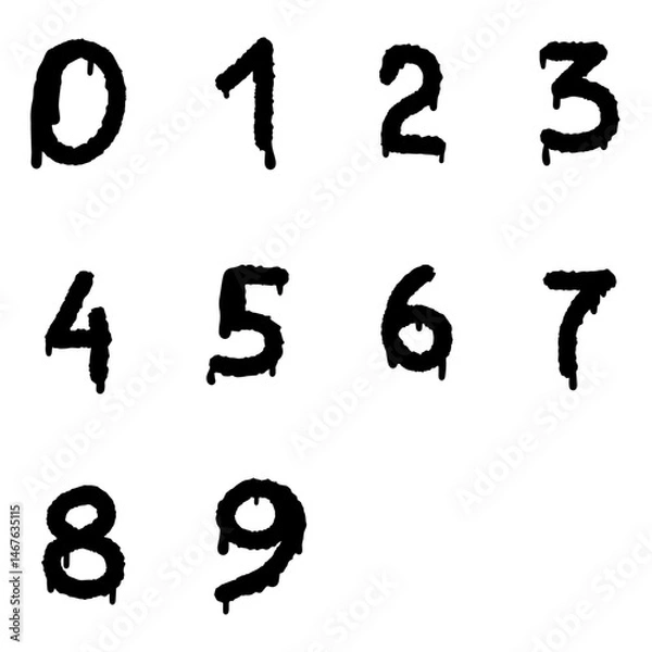 Obraz Vector graffiti numbers on white. Lettering sprayed with leak in black over white. Design street art.