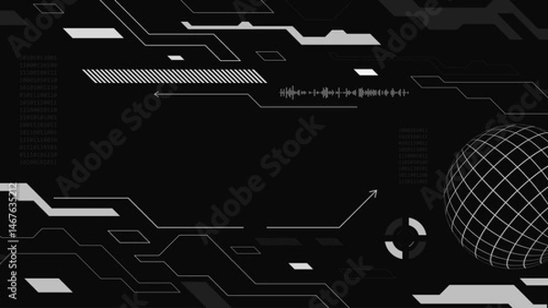 Obraz Futuristic Cyberpunk Tech Background. Black and White Digital technology banner