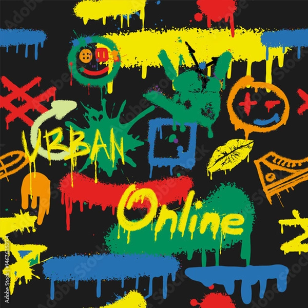 Obraz Abstract bright, seamless graffiti pattern. Graphic design for textiles, sportswear, prints.