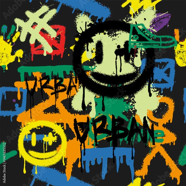Obraz Abstract bright, seamless graffiti pattern. Graphic design for textiles, sportswear, prints.