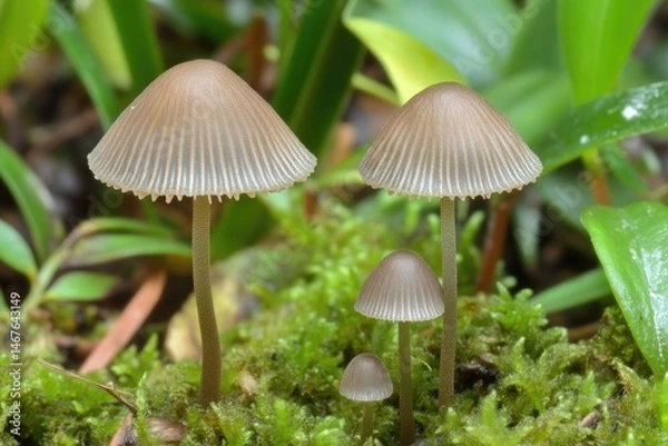 Fototapeta Tiny mushrooms on moss