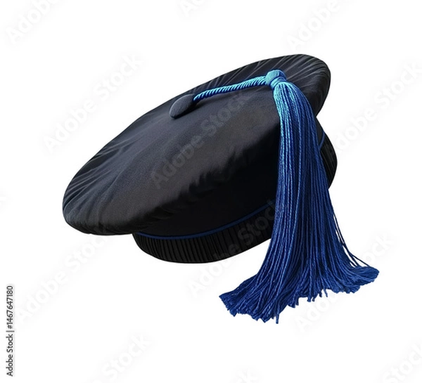Fototapeta Blue Graduation Cap with Tassel isolated white or transparent background