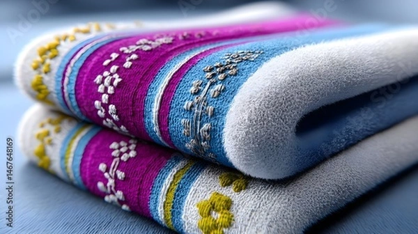 Fototapeta Colorful Textiles with Decorative Patterns on Soft Fabric Surface