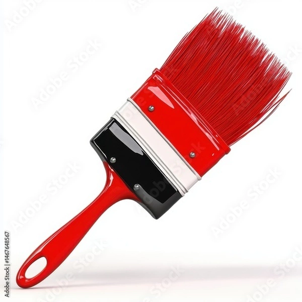 Fototapeta Bright Red Paint Brush with Long Bristles Isolated on White Background