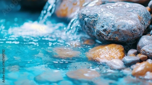 Fototapeta Tranquil Stream with Smooth Stones and Clear Water Ripples