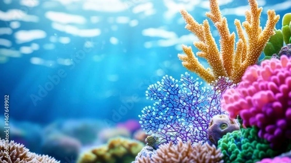 Fototapeta Vibrant Underwater Scene with Colorful Coral and Sunlight Reflections