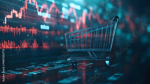 Obraz Stock Market Crash Shopping Cart Amidst Financial Crisis. Online shopping concept