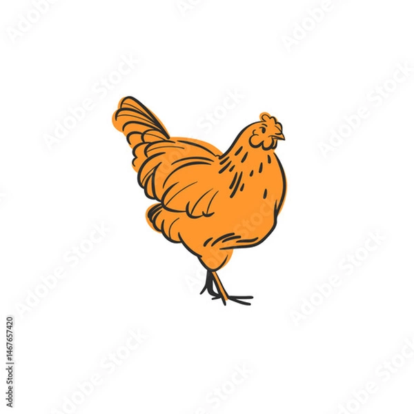 Fototapeta Hand drawn abstract vector graphic illustration collection with cute, stylized domestic animals rooster and hen character.Trendy modern farm design concept.Vector line farm animal symbol. animal icons