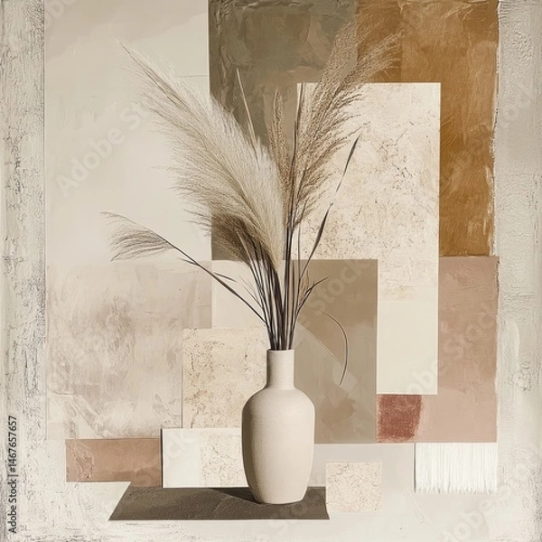 Fototapeta Minimalist vase with pampas grass in a muted color palette