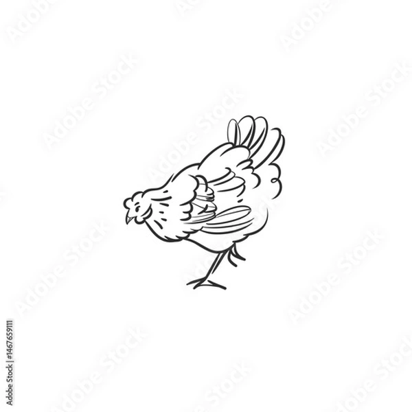 Fototapeta Hand drawn abstract vector graphic illustration collection with cute, stylized domestic animals rooster and hen character.Trendy modern farm design concept.Vector line farm animal symbol. animal icons